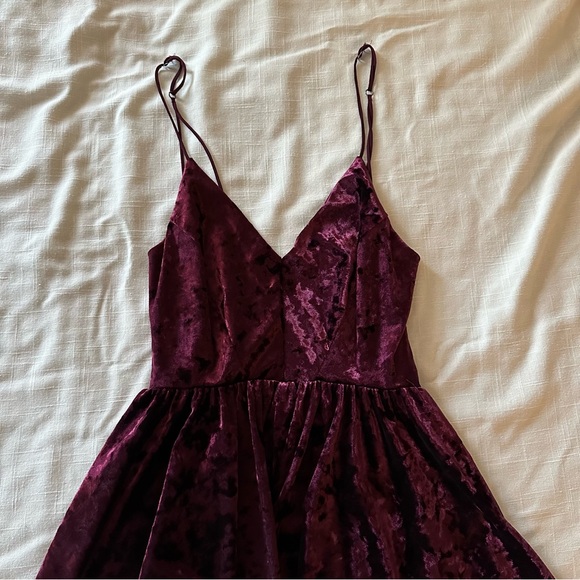 UO Maroon Velvet Romper- Kimchi Blue Vanessa Crushed Velvet Fit + Flare Romper - Picture 6 of 13